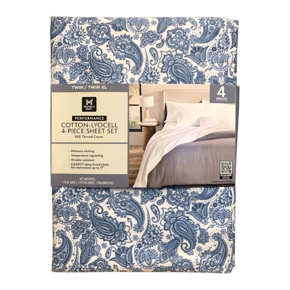 Opulent Paisley/Indigo Blue - Member's Mark Performance Cotton-Lyocell 4-Piece S